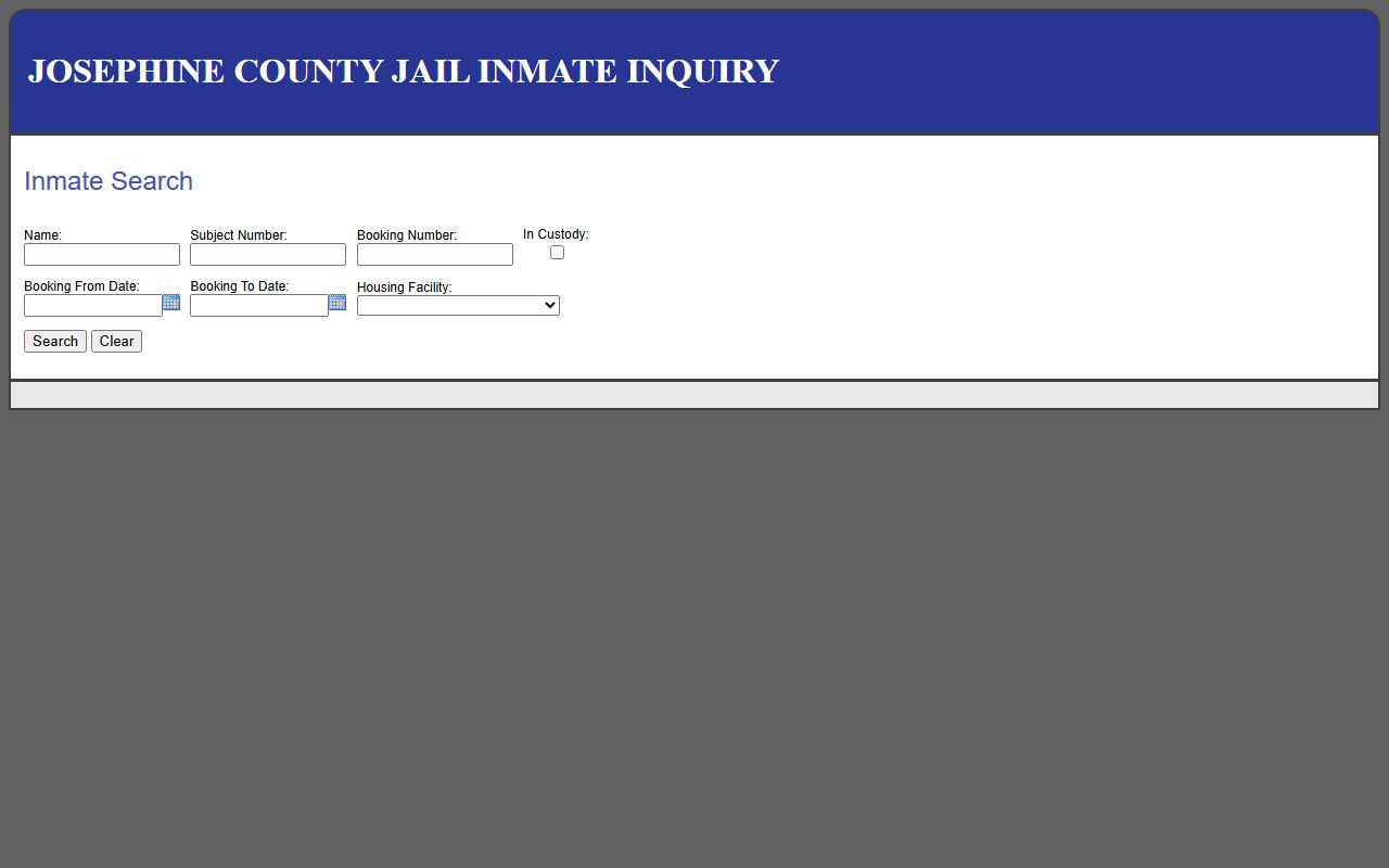 Josephine County inmate population roster search fields