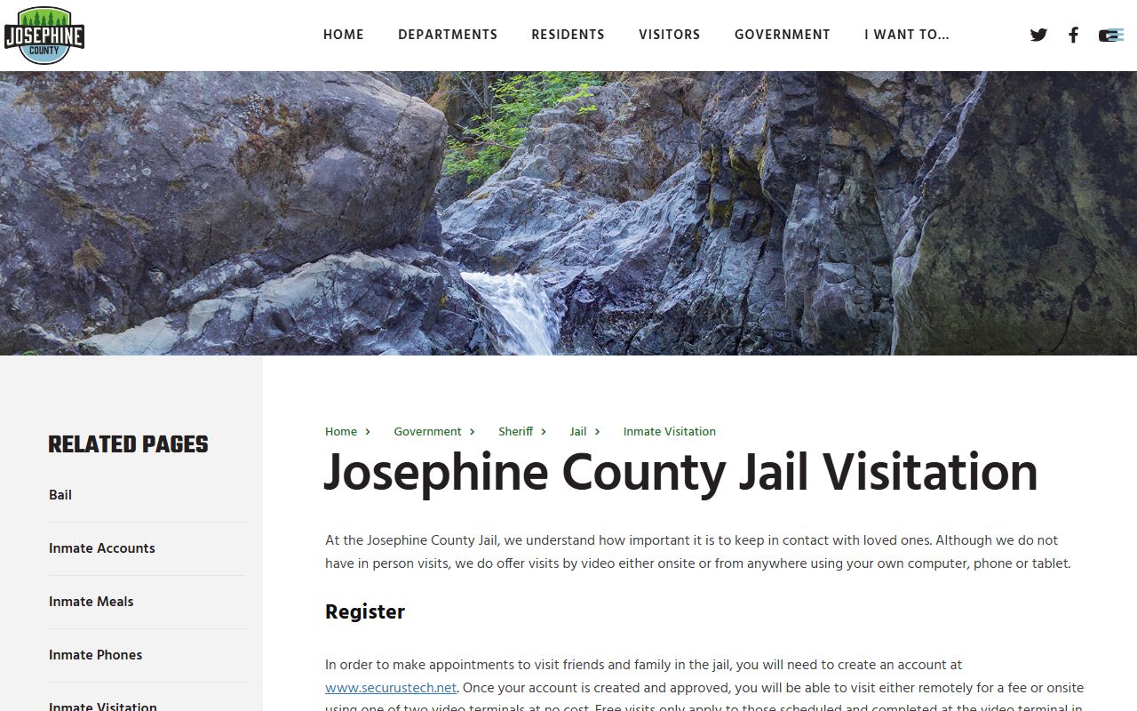 Josephine County inmate records visitation schedule and video visit rules