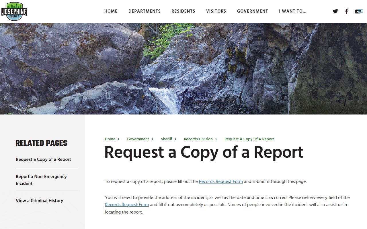 Josephine County booking photo records request page
